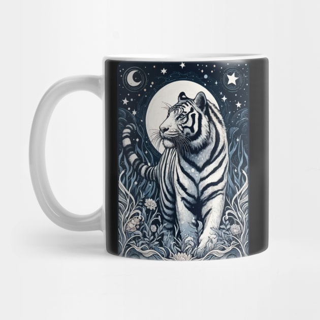 Monochromatic White Tiger In Jungle At Night by TomFrontierArt